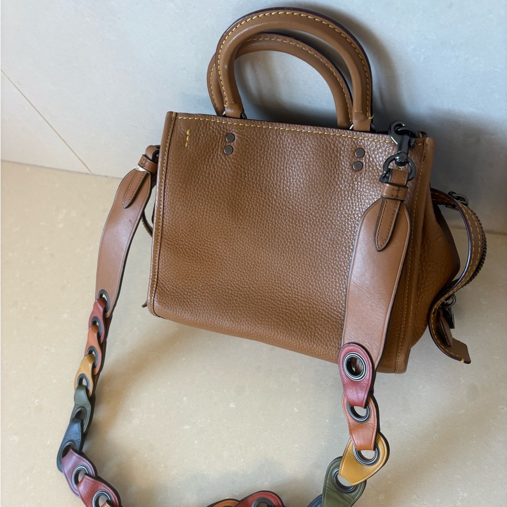 Coach Brown Leather Satchel with Multicolor Strap